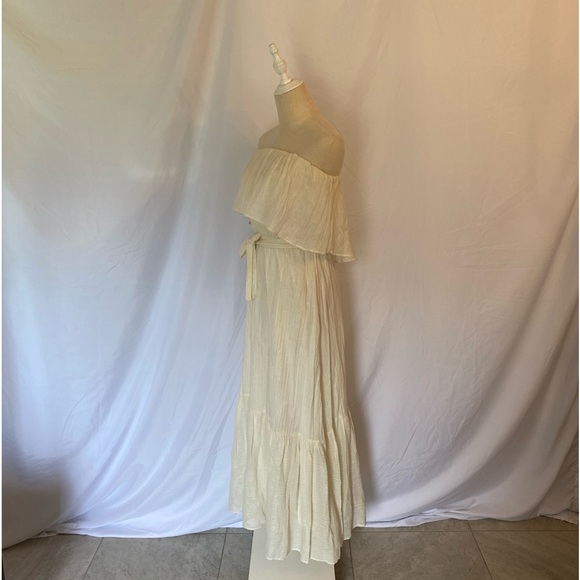 Corey Lynn Calter Anthropology Cream Metallic Stripe Strapless Maxi Dress - Picture 2 of 7